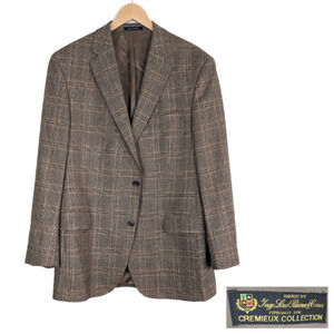Cremieux Collection Loro Piana Wool Blazer 44L Brown Plaid Sport Coat Wool Glen